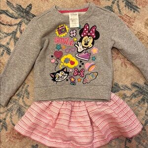 Disney Store Gray Sweatshirt with Colorful Cartoon Print and Attached Skirt